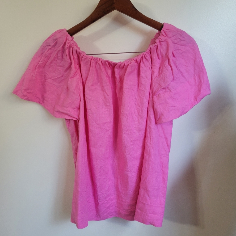 Laroque Off Shoulder Pink Linen Top Size Small